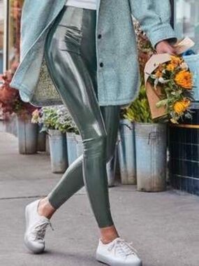 NWT [SPANX] HOT! Green Patent Leather High Rise Compression Pants Legging | XS